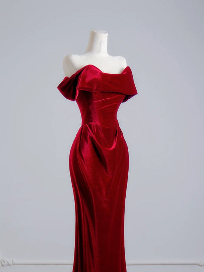 Romantic Mermaid Off The Shoulder Red Satin Long Prom Dresses Impress 18th Birthday Outfits Party Gown N391
