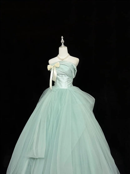 Sweet 16 Dresses Long Ball Gown Sweet Sixteen Long Birthday Dress Strapless Mint Green Tulle Formal Gown RC0306