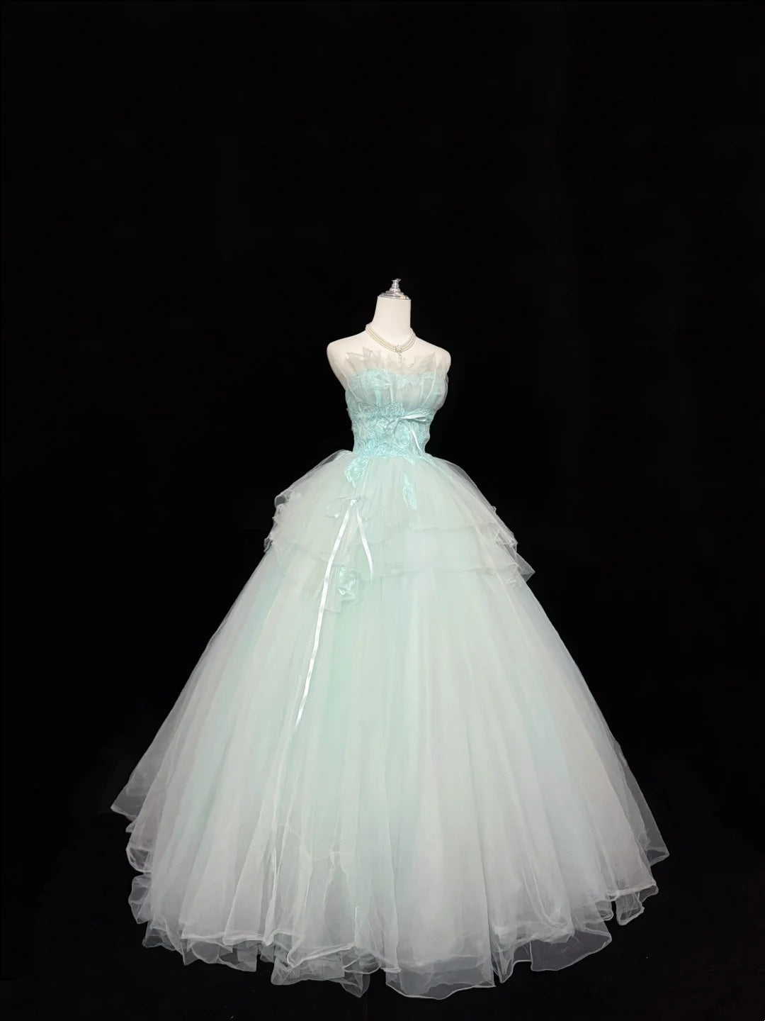 Sweet 16 Dresses Long Ball Gown Sweet Sixteen Long Birthday Dress Strapless Blue Tulle Formal Gown RC0284