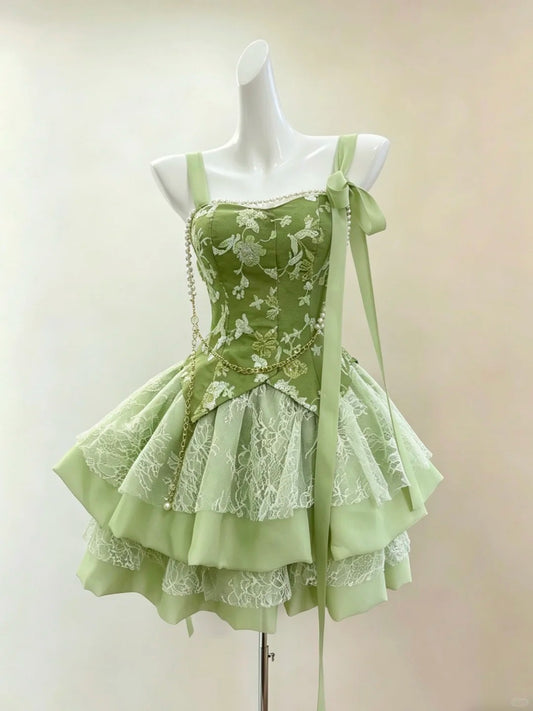 Beautiful Ball Gown Straps Green Lace Mini Graduation Dresses Short Inspo Senior Homecoming Outfits RB4696
