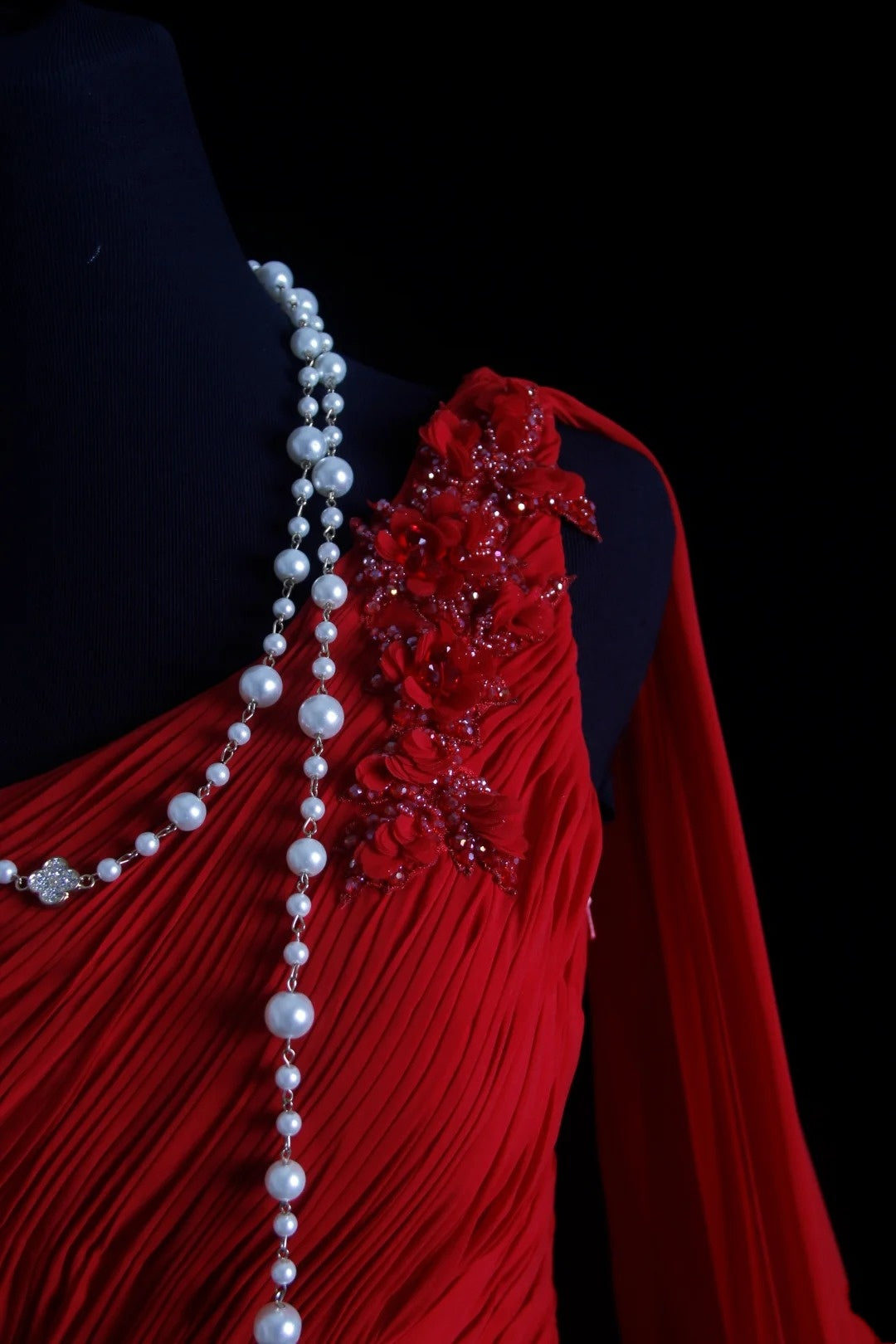 Vintage A line One Shoulder Red Chiffon Sleeveless Summer Formal For Women Girls Teens Prom Dresses N2246