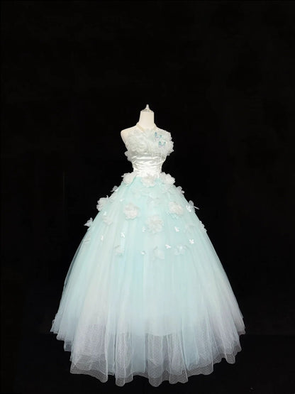 Sweet 16 Dresses Long Ball Gown Sweet Sixteen Long Birthday Dress Strapless Blue Formal Gown RC0317
