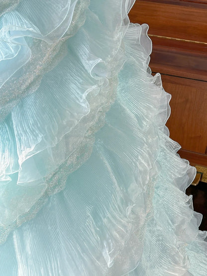 Cute  Ball Gown Strapless Light Blue With Layers Tiered Sweet 16 Dresses Long 15 Vestidos De Fiesta N2268