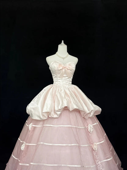 Sweet 16 Dresses Long Ball Gown Sweetheart Blush Pink With Flowers Sweet Sixteen Birthday Gown RC0315