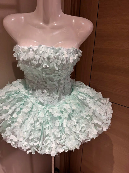 Cute Ball Gown Strapless Mint Green 3D Flowers Short Night In Rio Inspo Hoco Dress Ideas Homecoming Dresses RB4039