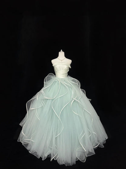 Sweet 16 Dresses Long Ball Gown Sweet Sixteen Long Birthday Dress Strapless Sage Green Formal Gown RC0345