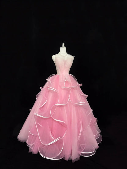 Pink Sweet 16 Dresses Long Ball Gown Sweetheart With Ruffled Sweet Sixteen Birthday Gown RC0224