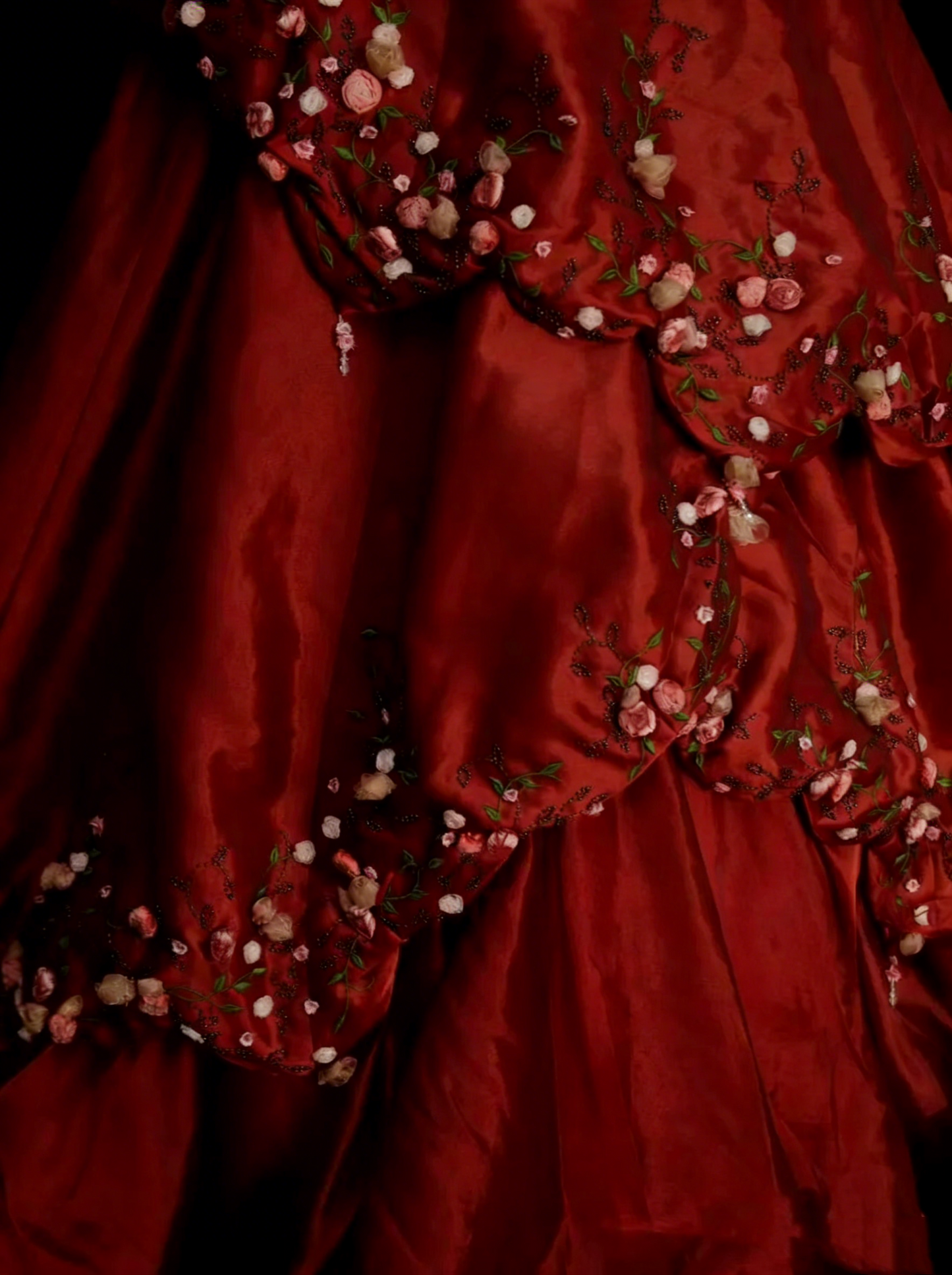 Sweet Ball Gown One Shoulder Dark Red Satin With Tiered Layers Ruffles Long Party Gowns Prom Dresses N2241