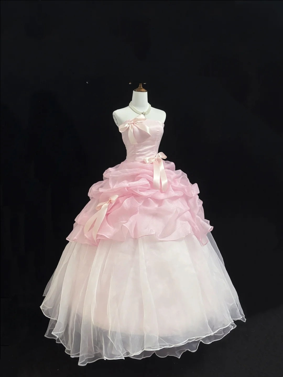 Sweet 15 Quinceanera Dress Ball Gown Strapless Pink With Ruffled Tiered 15th Birthday Gown RC0233
