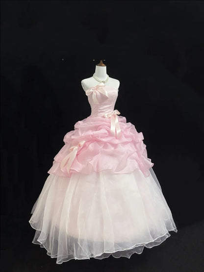 Sweet 15 Quinceanera Dress Ball Gown Strapless Pink With Ruffled Tiered 15th Birthday Gown RC0233