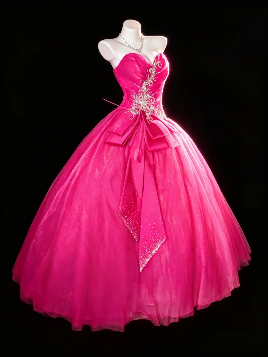Sweet Ball Gown Sweetheart Hot Pink Tulle Quince Dress Long Sweet 15 16 Quinceanera Dresses Vestido de princesa RB4470