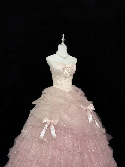 Sweet 16 Dresses Long Ball Gown Sweet Sixteen Long Birthday Dress Sweetheart Blush Pink Tulle Formal Gown RC0290