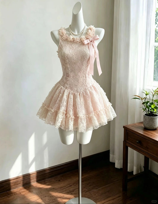 Cute Ball Gown Square Lace Pink With Bow Graduation Dresses Inspo Senior Homecoming Outfits RB4715
