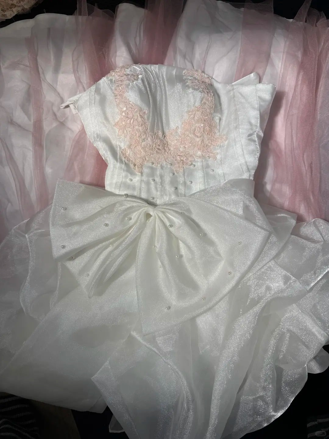 Princess Ball Gown Strapless White And Pink Tulle Long Sweet 15 16 Quinceanera Dresses Seventeen Quince Dress RB4248