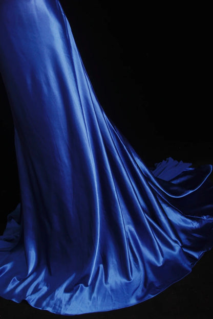 Princess Mermaid Strapless Royal Blue Satin With Beading 18th Birthday Dress Evening Prom Formal Dresses RB3269