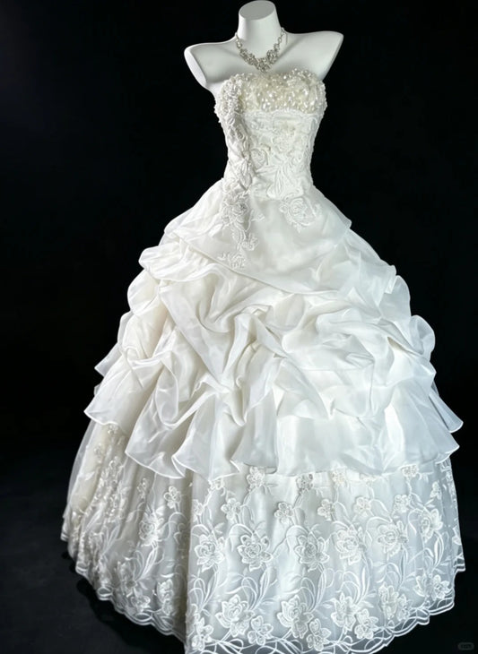 Vintage Wedding Dresses Ball Gown Strapless With Beading Summer Long Wedding Dress N4212