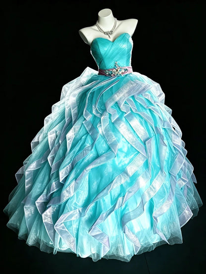 Sweet Ball Gown Sweetheart Blue Organza Tiered Layers Sweet 16 Dresses Quinceanera Dress Long 15 Vestidos De Fiesta N4204
