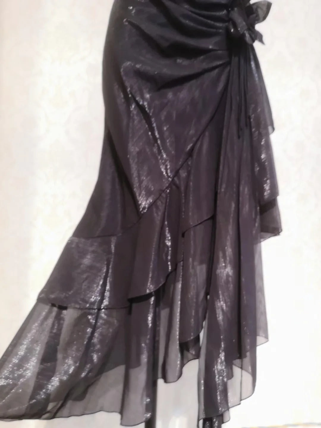 Vintage Prom Dresses 80s Mermaid Spaghetti Straps Black Tie Dress Irregular Hem Tea Length Formal Outfit RB4318