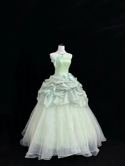 Sweet 16 Dresses Long Ball Gown Sweet Sixteen Long Birthday Dress Strapless Sage Green Tulle Formal Gown RC0340