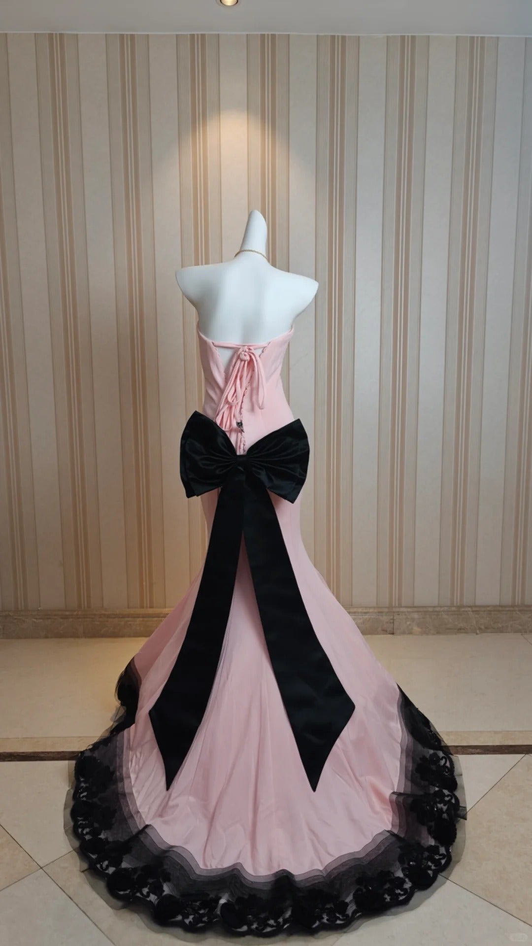 Elegant Mermaid Sweetheart Pink Chiffon With Black Lace 18th Birthday Elegant Outfit Formal Prom Dresses N4192
