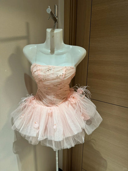 Cute Ball Gown Strapless Blush Pink Tulle Night In Rio Inspo Hoco Dress Ideas Homecoming Dresses RB4034
