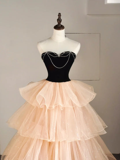 Princess Ball Gown Off The Shoulder Tulle Champagne College Formal Outfit Prom Graduation Dresses For Teens N1348