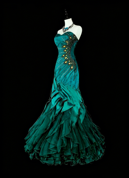 Vintage Prom Dresses Aesthetic 1970s Retro Mermaid Green Satin Long Formal Dress N2150