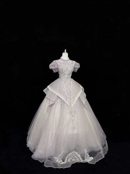 Sweet 16 Dresses Long Ball Gown High Neck Lilac With Sequin Lace Sweet Sixteen Birthday Gown RC0294