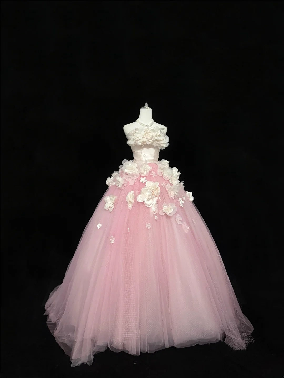 Sweet 16 Dresses Long Ball Gown Sweet Sixteen Long Birthday Dress Strapless Pink Tulle Formal Gown RC0332