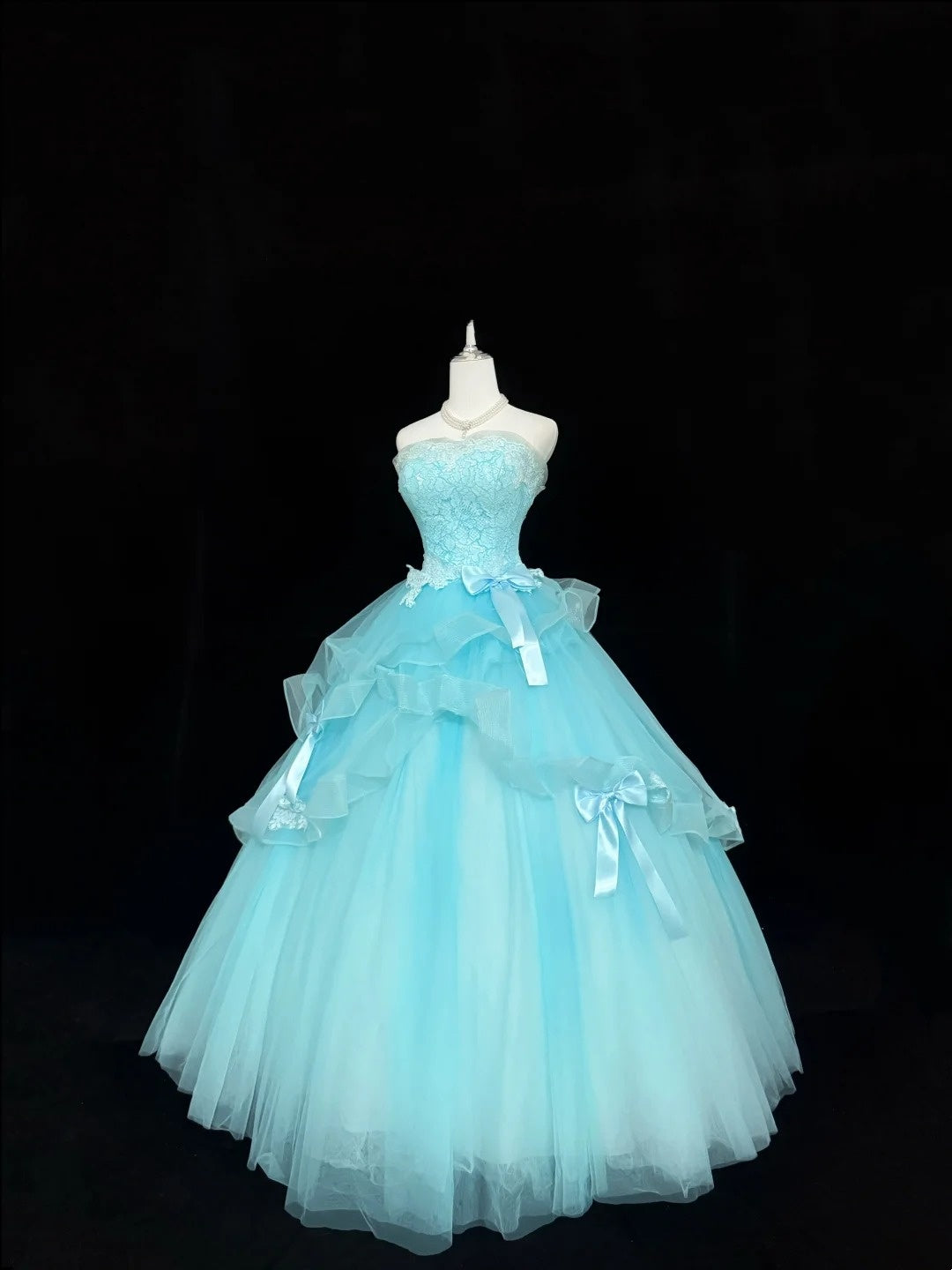 Blue Sweet 16 Dresses Long Ball Gown Strapless Lace Tulle Formal Sweet Sixteen Birthday Gown RC0243