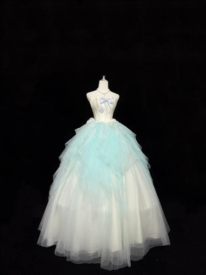 Sweet 16 Dresses Long Ball Gown Sweet Sixteen Long Birthday Dress Sweetheart Blue Tulle Formal Gown RC0304