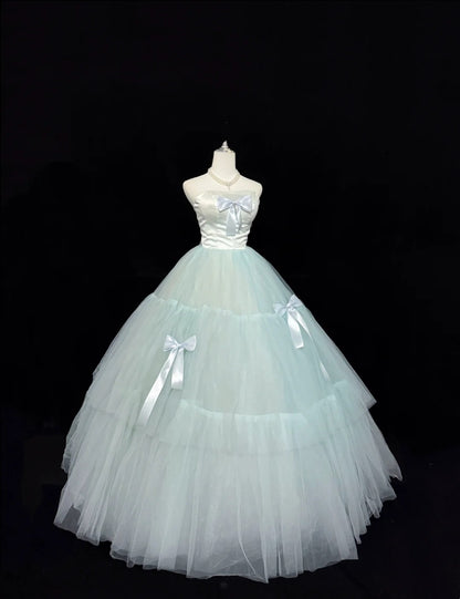 Sweet 15 Quinceanera Dress Ball Gown Strapless Mint Green With Bow-knot Tulle 15th Birthday Gown RC0239