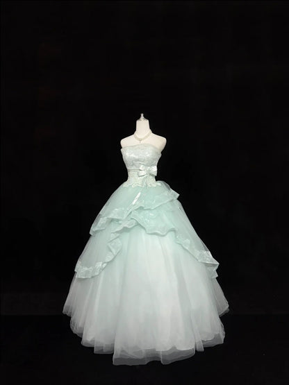 Sweet 16 Dresses Long Ball Gown Sweet Sixteen Long Birthday Dress Lace Strapless Mint Green Formal Gown RC0348