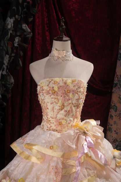 Sweet Ball Gown Strapless Yellow With Appliqued Quince Dress Long Sweet 15 16 Quinceanera Dresses Vestido de princesa RB4477