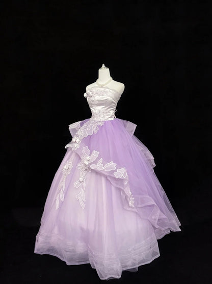 Sweet 16 Dresses Long Ball Gown Sweet Sixteen Long Birthday Dress Strapless Lilac Tulle Formal Gown RC0309