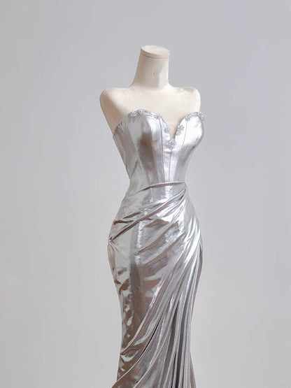 Shiny Mermaid Sweetheart Silver Sequin Prom Dresses Long Evening Formal Gown With High Slit Party Gowns N345