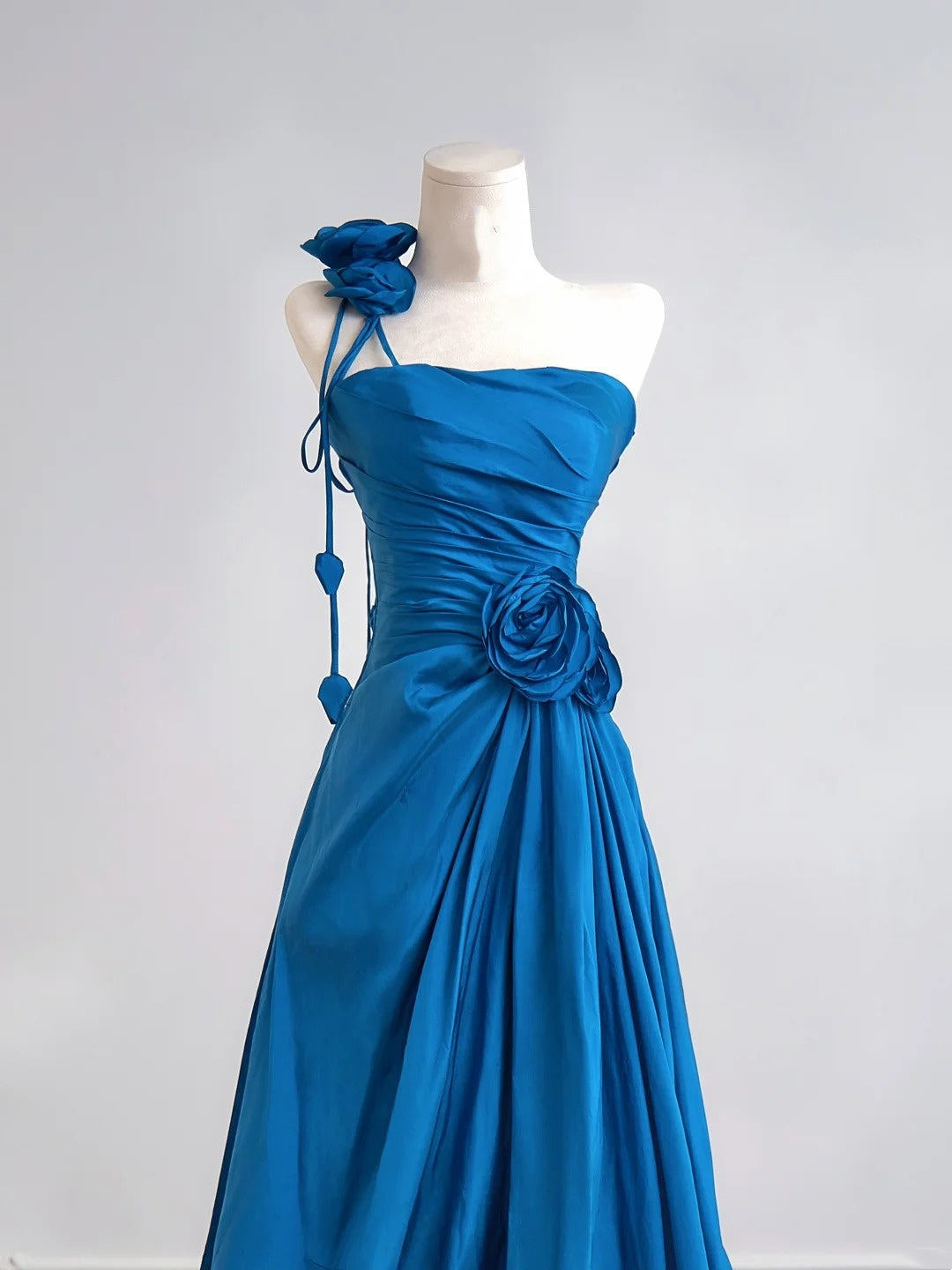 Simple A Line One Shoulder Royal Blue With Flowers Long Prom Dresses Impress 18th Birthday Outfits Party Gown N342
