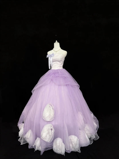 Sweet 15 Quinceanera Dress Ball Gown Strapless Lilac With Flowers Tulle 15th Birthday Gown RC0270