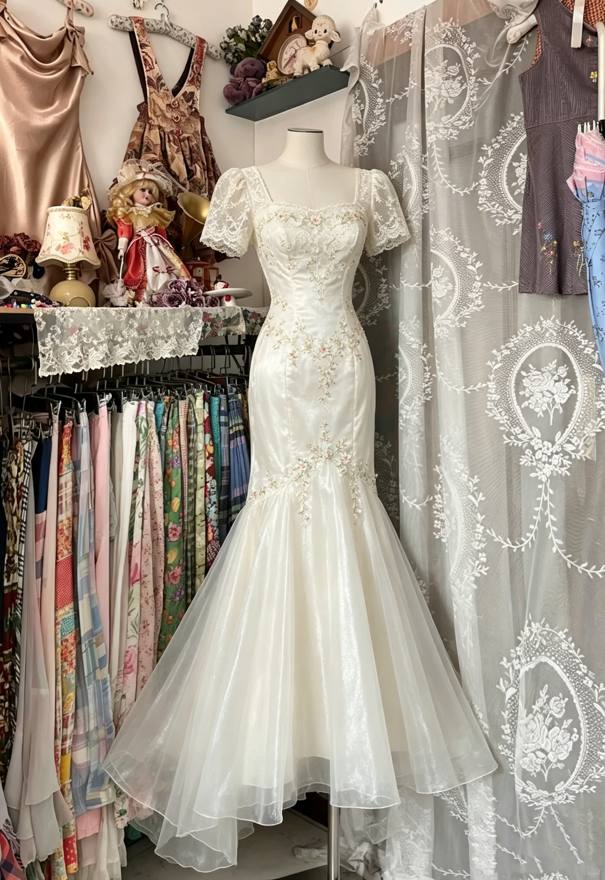 Prom Dress Mermaid Square Neck White With Appliques Long Romantic Evening Gown for Prom RB9790