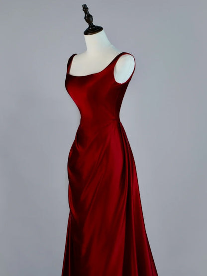 Stunning Mermaid Square Neck Burgundy Satin Long Prom Dresses Inspiration Evening Dress Princess Graduation Gown N1086