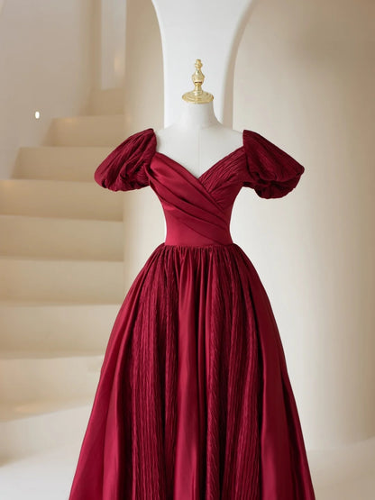 Stylish A line V Neck Burgundy With Sleeves Long Prom Dresses Inspiration Evening Gowns Formal Party Prom Dress N197