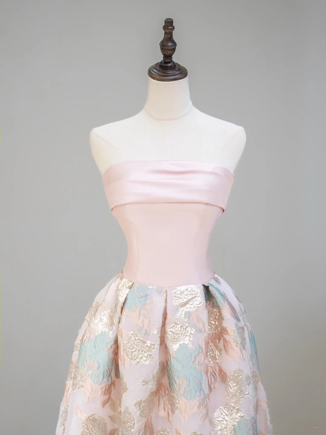 Classy Ball Gown Strapless Pink Floral Satin Prom Dresses Long Party Dress 18th Birthday Outfit Graduation Dress RB1037