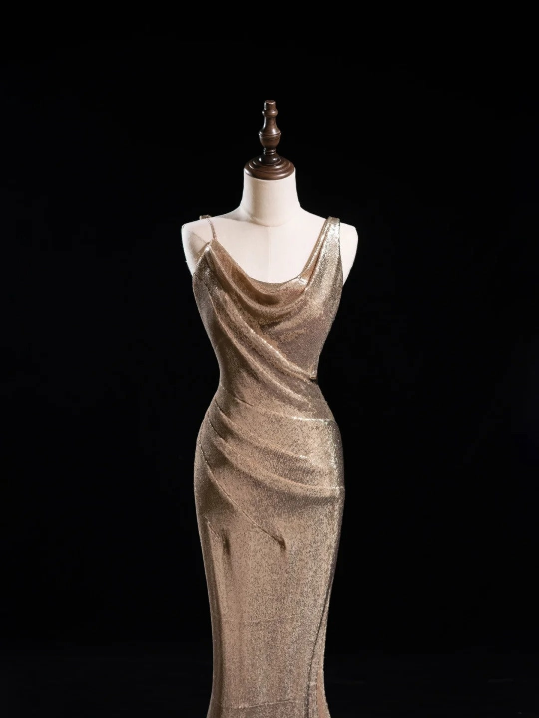 Glitter Mermaid Asymmetrical Neck Sequin Long Prom Dresses Champagne Formal Gowns Inspo Evening Outfit N228