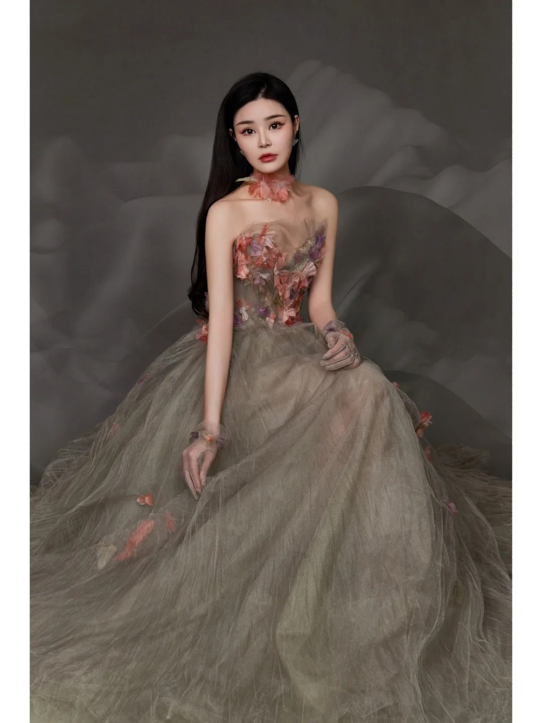 Charming Ball Gown Strapless Tulle Long Evening Prom Dresses Floor Length Evening Formal Dress N275
