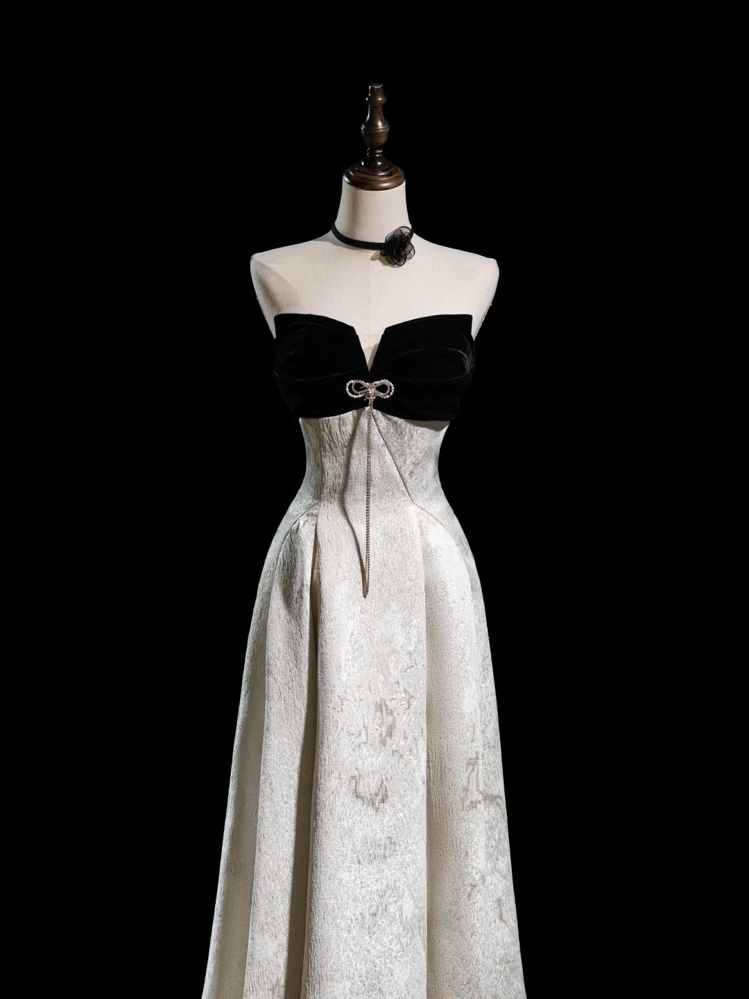 Modest A Line Strapless Floral Satin Long Evening Prom Dresses Floor Length Evening Formal Dress N274
