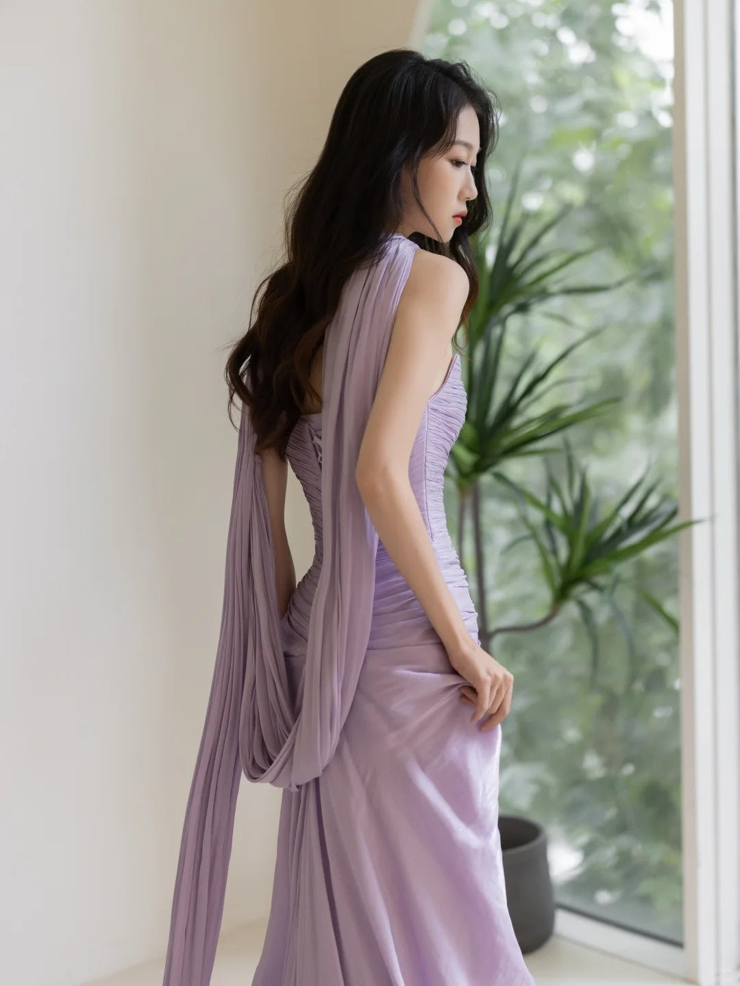 Charming Mermaid Strapless Lilac Slit Long Evening Prom Dresses Floor Length Evening Formal Dress N277