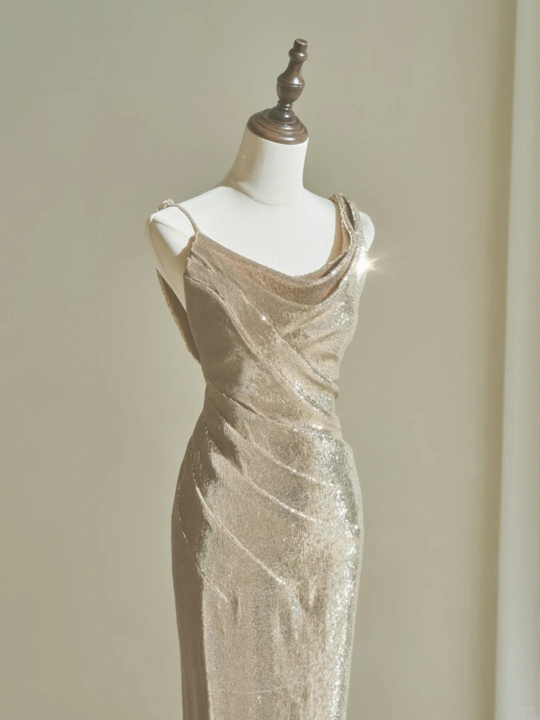 Modest Mermaid Straps Sequins Champagne For Women Party Dress Long Formal Prom Dresses 22th Birthday Outfits AC048