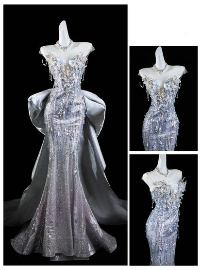 Classic Mermaid Wedding Dresses Sweetheart Silver Gray Sequin With Gem Crystals Brides Dress Bridal Gowns N299