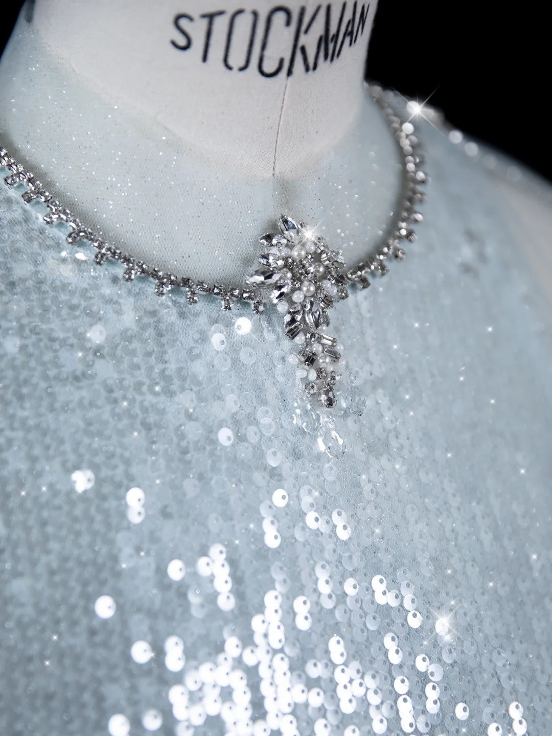 Elegnt A line High Neck Light Sky Blue Sequined Long Prom Dress Fashion Aesthetic High School Formal Dresses Party Outfits Gown N688