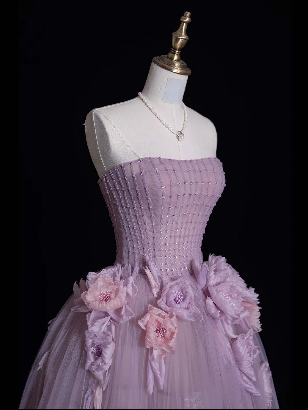 Modest Ball Gown Strapless Lilac Tulle Long Formal Evening Dress Gowns Formal Prom Dresses N747
